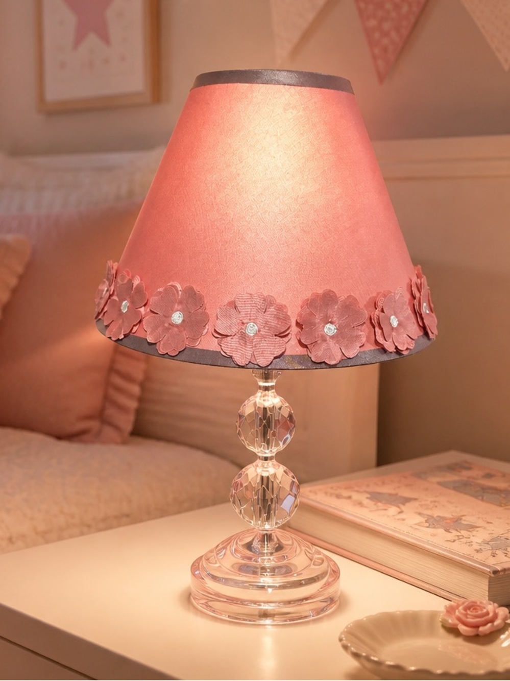 Pink Floral Accent Table Lamp